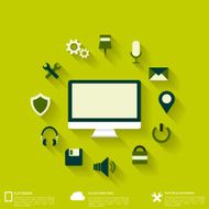 Flat abstract background with web icons Interface symbols Cloud computing N22