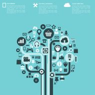 Flat abstract background with web icons Interface symbols Cloud computing N26