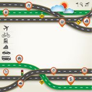 Design Road Frame with Map Pointer and Transportation Icon Set
