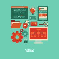 Vector flat icons - website development and coding