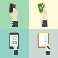 purchasing concept - Set of hands clients