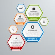 Abstract 3D hexagon business options infographics template N6