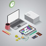 Flat 3d isometric mobile application business analytics financ N2