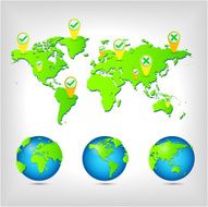 Infographic world globe with pin location