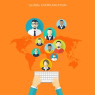 Flat social media and network concept Business background global communication N7