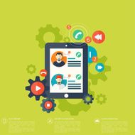 Flat tablet icon Communication concept Social media