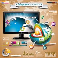 Tecnology world map design set of infographic elements