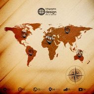 World map wooden design background infographics vector illustration