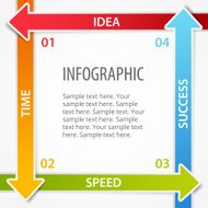 Colorful arrows (banner) with data figures (numbers) and text (info)