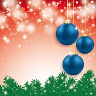 Blue Baubles Light Fir Branch Red Background
