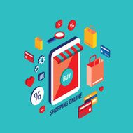 Flat 3d isometric design concept Shopping and e-commerce N3