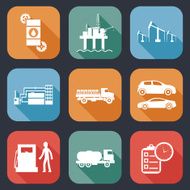 Retro Flat Oil Icons and Symbols Set Vector Illustration