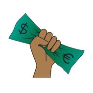 Banknotes on hand with dollar and euro sign