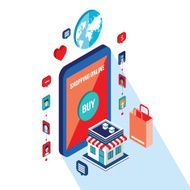 Flat 3d isometric modern design Online shopping and e-commerce concept