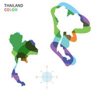 Abstract vector color map of Thailand with transparent paint effect