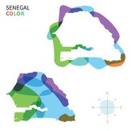Abstract vector color map of Senegal with transparent paint effect