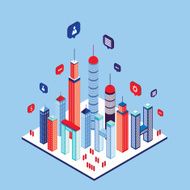 City social network Skyscrapers and speech bubbles