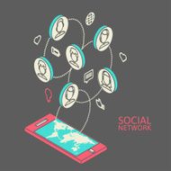 Conceptual image with social networks Flat isometric N5