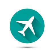 Plane icon on green background with shadow