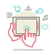 Vector mobile app development concept line illustration