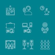 outline conference concept white icons set on dark