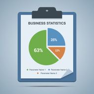 Business statistics clipboard with pie chart diagram