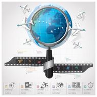 Global Travel And Journey Infographic With Magnifying Glass Film Spiral N2