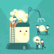 team work concept with bulb and businessmen