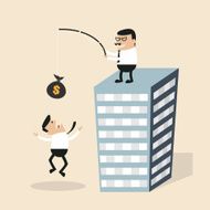 Businessman chasing money with angry boss