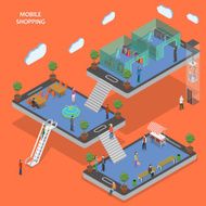 Mobile shopping flat isometric vector concept