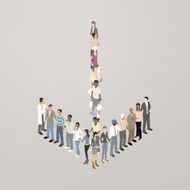 People forming down arrow