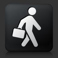 Black Square Button with Briefcase Stick Figure Icon