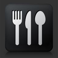 Black Square Button with Utensils
