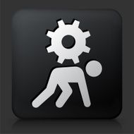 Black Square Button with Stick Figure Pushing Gear