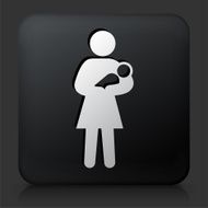 Black Square Button with Mother Holding Baby N2