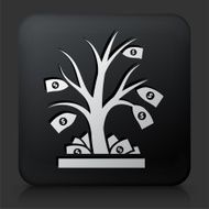 Black Square Button with Money Tree Icon N5