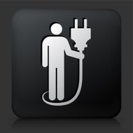 Black Square Button with Man &amp; Electric Plug Icon