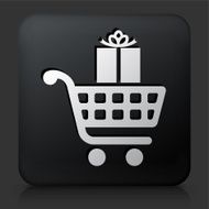 Black Square Button with Shopping Cart and Presents