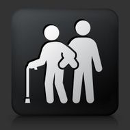 Black Square Button with Elderly Assistance Icon