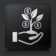 Black Square Button with Money Tree Icon N6