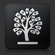 Black Square Button with Money Tree Icon N7