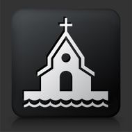 Black Square Button with Church on the Beach