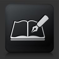 Black Square Button with Notebook &amp; Pen Icon