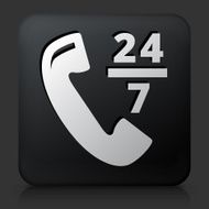 Black Square Button with 24 7 Telephone Icon