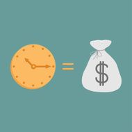 Clock and dollar bag Icons Time is money