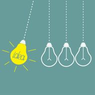 Four hanging yellow light bulbs Perpetual motion Idea concept