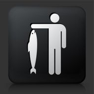 Black Square Button with Caught Fish Icon N2