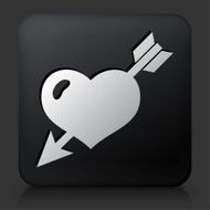Black Square Button with Heart Pierced With Arrow
