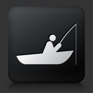 Black Square Button with Person Fishing in a Boat