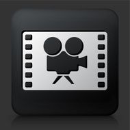 Black Square Button with Camera on Film Icon